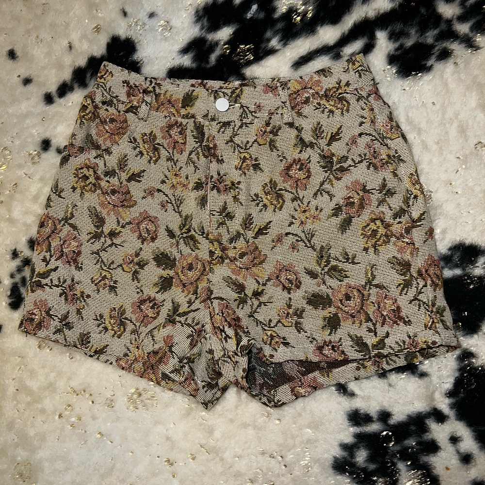 Vintage Flora Corduroy High-Waisted Shorts